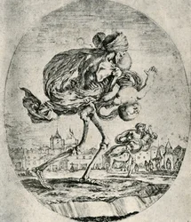 Reprodução de gravura a partir de Conjunto das Cinco Mortes, por Stefano della Bella, 1906.