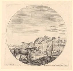 Pastor em repouso com cavalos junto às Termas de Diocleciano