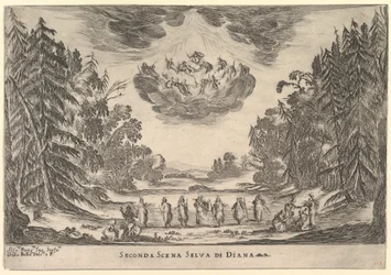 Segunda cena, na floresta de Diana, de O casamento dos deuses Le nozze degli Dei, 1637.