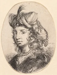 Várias cabeças no estilo persa: Retrato, Sultana com colar de pérolas e turbante