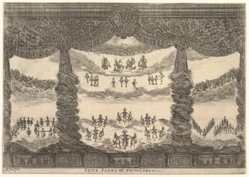 Sexta cena, os céus, de O casamento dos deuses Le nozze degli Dei, 1637.