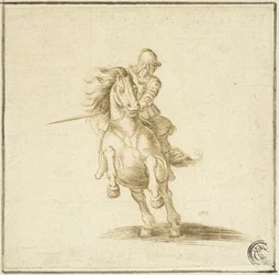 Soldado num cavalo a galope