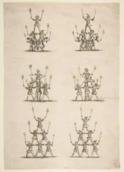 Trinta e seis acrobatas em seis grupos, 1652.