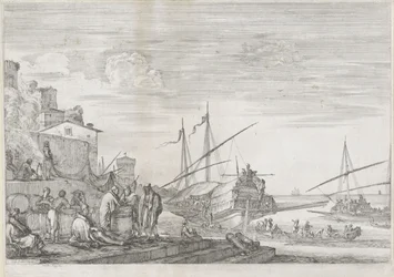 Dois navios de galera no porto de Livorno Porto de Livorno (título da série) Vues de port de Livourne (título da série)