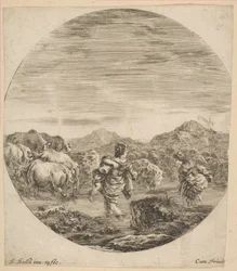 Duas mulheres atravessando um riacho, ca. 1646