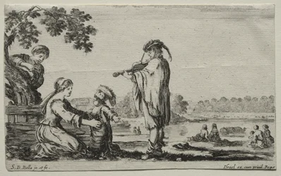 Várias figuras e paisagens: um violinista