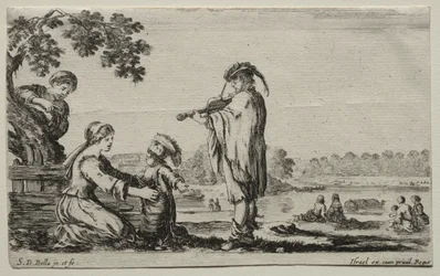 Várias figuras e paisagens: um violinista, 1649.