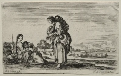 Figuras e paisagens diversas: duas mães a conversar juntas, 1649