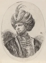Jovem mouro com barba ligeira e turbante de plumas, virado para a esquerda, 1650