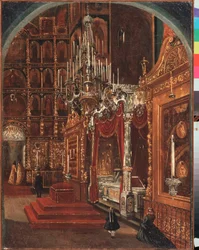 O interior da Catedral da Assunção em Yaroslavl (Rússia) - Interior da Catedral da Assunção em Yaroslavl - Pintura de Stepan Mikhailovich Shukhvostov (1821-1908), óleo sobre tela
