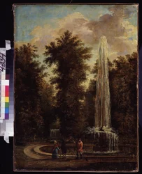 "Vista de uma fonte num parque" Pintura de Stepan Philippovich Galaktionov (1779-1854) M. Kroshitsky Art Museum, Sebastopol