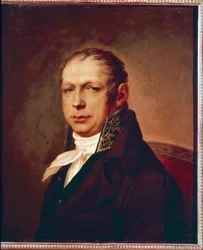 Retrato do arquitecto Adrian (Andreyan) D. Zakharov (1761-1811). Pintura por Stepan Semyonovich Shchukin (1762-1828), óleo sobre tela, antes de 1804. Arte russa do século XVIII. Museu Estatal Russo, São Petersburgo.