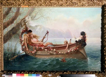 Dans un bateau (Num barco). Peinture de Stepan Vladislavovich Bakalovich (1857-1947). Huile sur toile
