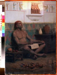 O Escriba Real Rahotep (17ª Dinastia do Antigo Egipto). Pintura de Stepan Vladislavovich Bakalovich (1857-1947). Óleo sobre tela, 48 x 33 cm