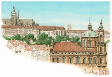Uma vista de Praga, c.1900-2023 (tinta e aguarela)