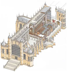 Capela de São Jorge, Windsor, c.1900-2023 (desenho de 2003) (tinta e aguarela)