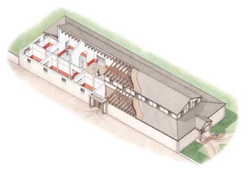 O leque norte, Villa Romana de Brading, Ilha de Wight (desenhado em 2012), c.200-250 (tinta e aguarela)