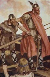 Erik, o Vermelho (950-1003/04) zarpa para a Groenlândia, ilustração de 
