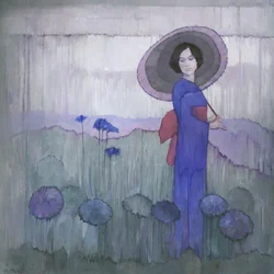Quimono Azul no Campo de Lótus