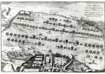 Preparação para a Batalha de Naseby, travada em 14 de junho de 1645, publicada em "A História e Antiguidades de Naseby" por John Mastin, 1792