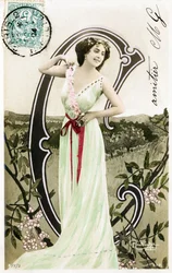 C: Bianca Toledo, artista, cantora e dançarina sevilhana de la Belle Epoque - Casino de Paris, Folies Bergere, Jardin de Paris - Alfabeto em cartão-postal