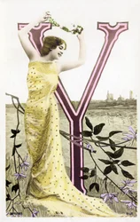 Y: Bianca Toledo, artista, cantora e dançarina sevilhana da Belle Epoque - Casino de Paris, Folies Bergere - alfabeto em cartão postal