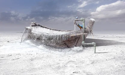 Barco congelado e arara