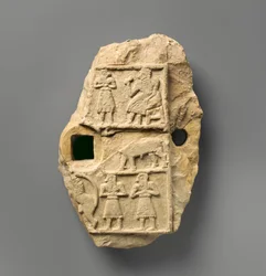 Placa de relevo com cena de banquete, c.2600–2500 aC (gesso alabastro)