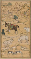 Akbar Montando seu Cavalo, página do Chester Beatty Akbar Nama História de Akbar, 1605-07.