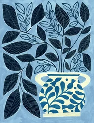 Folhagem num vaso azul