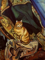 O gato Raminou sentado num pano