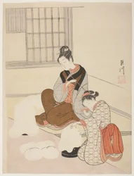 Evening Snow on a Floss Shaper (Nurioke no bosetsu), da série "Eight Views of the Parlor (Zashiki hakkei)"
