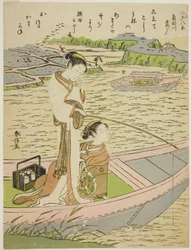 Gansos Descendo no Rio Sumida (Sumidagawa no rakugan), da série "Eight Fashionable Views of Edo (Furyu Edo hakkei)"