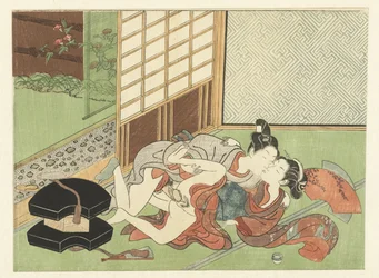 Casal de enamorados sobre esteiras de tatami.