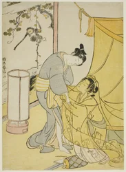 Amantes se separando ao amanhecer