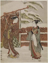 Mite de uma cena do Kabuki Play Versão Feminina de Ptted Trees, c. 1768