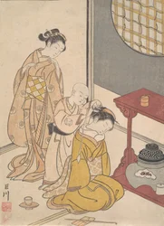 Chuva Noturna no Suporte de Prateleira Dupla, da série Eight Parlor Views Zashiki hakk..., ca. 1766.