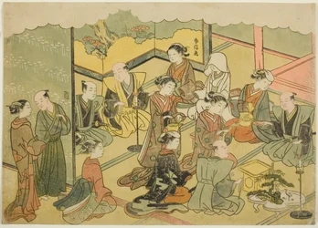 O Saquê Cerimonial (Konrei sakazuki), a quarta folha da série "Casamento em estampas de brocado, a carruagem da mulher virtuosa (Konrei nishiki misao-guruma)"