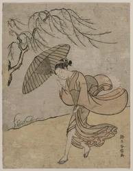 Mulher correndo passado uma árvore de salgueiro em uma brisa, 1766 ou 1767.