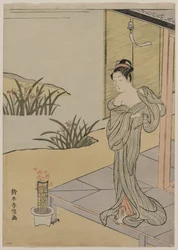 Jovem mulher olhando um pote de rosas, c. 1767