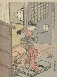 Jovem mulher com uma lanterna, 1765-70 (cor xilogravura)