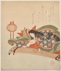 Mulheres nobres sentadas no koto