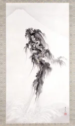 Dragão Ascendente E Monte Fuji (tinta e ouro sobre papel)
