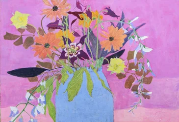 Flores de maio com columbina, 2023 (têmpera de ovo sobre painel de madeira)