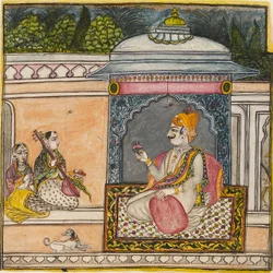 Um Raja ouvindo música em um terraço, c1800