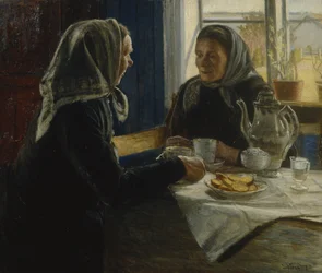 Duas mulheres a beber café (óleo sobre tela)