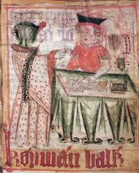 Interior de uma loja, dos Códigos Jurídicos Nacionais de Magnus Eriksson (1319-64), c. 1450