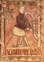 O rei a administrar a justiça, dos Códigos Jurídicos Nacionais de Magnus Eriksson (1319-64), c. 1450