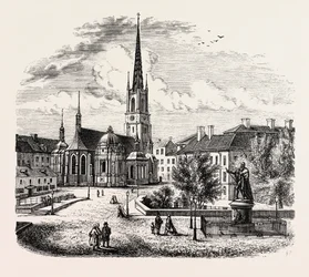 Igreja de Riddarholmen, Riddarholmskyrka, Estocolmo, Suécia (gravura)