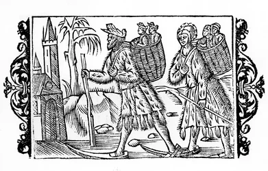 Dois finlandeses no esqui - em "De Gentibus Septrionalibus" do Arcebispo Olaus Magnus, Suécia
